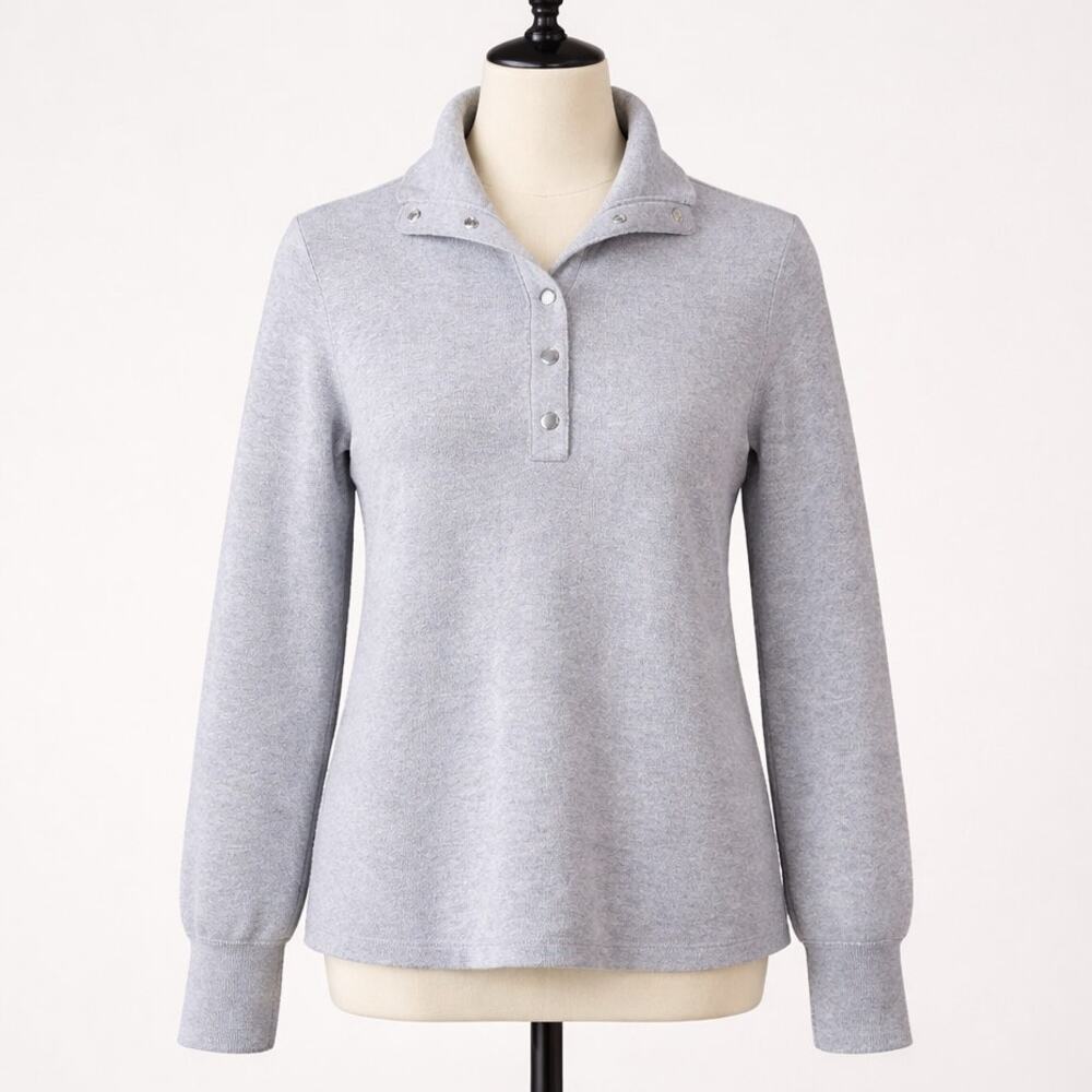 Soft Surroundings Meria Sweater‎ Tunic Gray Small Pollover Snap Collar Sweater